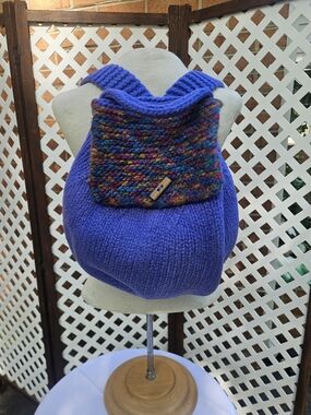 Handmade Tight Knit Backpack in Royal Purple with Multicolor Flap & Button Close